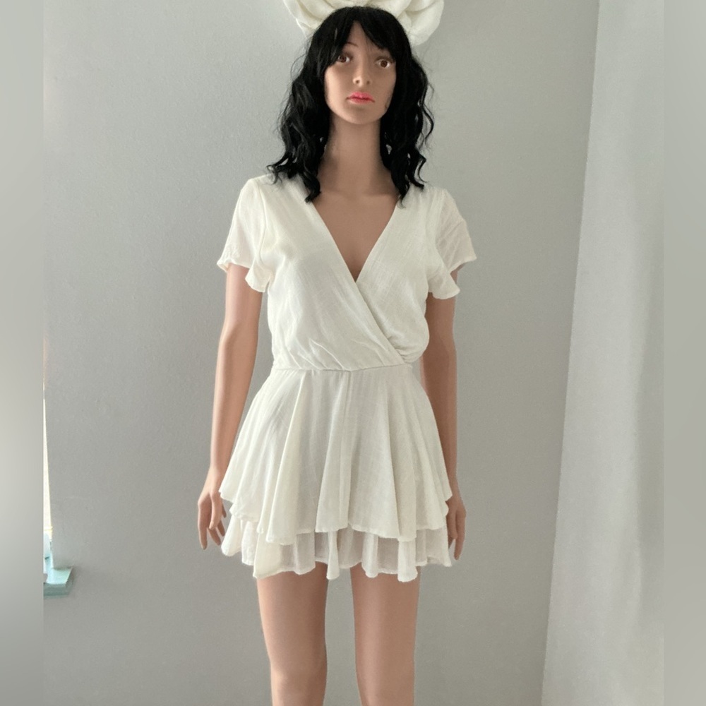 Altar'd State White Ruffle Romper Sz S
